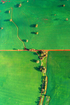 Green lush farmland taken from a hot air ballon