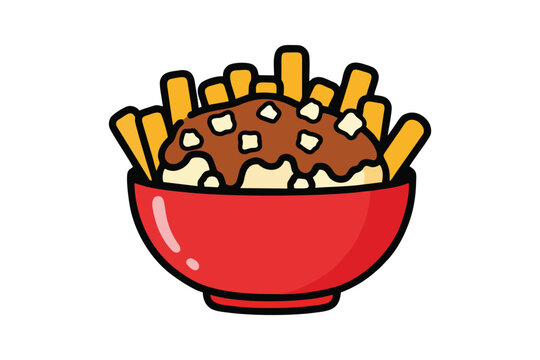 Canadian Poutine Illustration in a Red Bowl