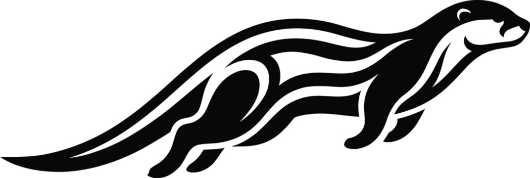 Black and white stylized swimming otter mascot logo illustration isolated on a white background for web design.