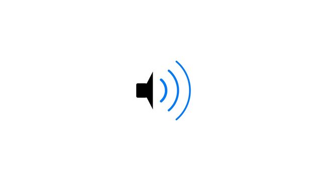 Animated speaker icon emitting blue sound waves on white background