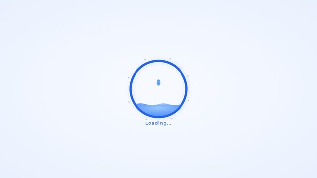 Blue circular progress indicator filling with water for loading