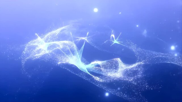 Magnificent Floating Holographic Neural Architecture Slowly Expanding in Deep Blue Underwater Environment