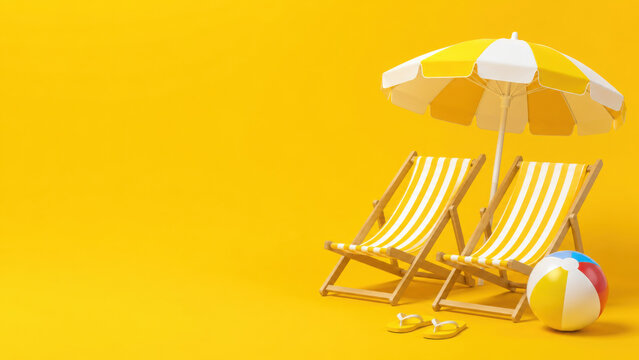 Beach travel summer holiday vacation concept background with copy space, 3d rendering