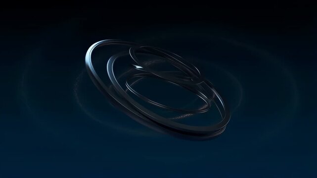 Magnificent Floating Metallic Rings Rotating in Synchronized Orbit on a Dark Background Featuring Futuristic Design, Abstract Art, 3d Rendering