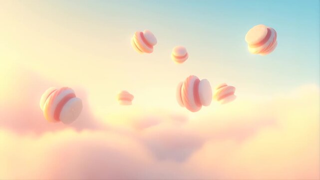 Mochi Desserts Floating in a Pastel Sky with Soft Gradients and a Dreamy Atmosphere Featuring Sweet, Treats, Confectionery with Dessert and Sweet