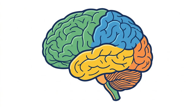 Colorful Diagram of Human Brain Lobe Segments.