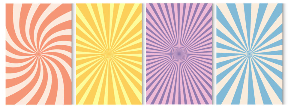 Groovy hippie 70s background set with swirl or twirl pattern, distorted wave, twisted texture, spiral checkerboard and brutalist geometric art in retro psychedelic y2k boho style. Groovy banner frame.