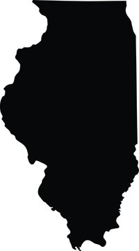 black silhouette of Illinois state map on white background