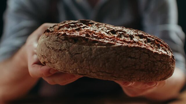 Black rye bread close up, cutting with knife dark brown sliced loaf, borodinsky slavic food, square slices with coriander on white background, baker with tasty healthy fresh bread.