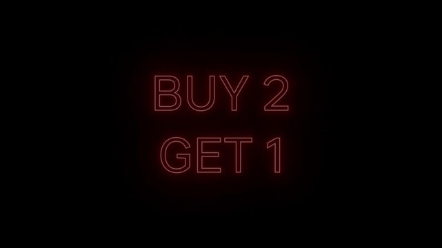 Bold Red Neon Banner 'BUY 2 GET 1' Seamless Loop on Transparent Alpha Channel, Great for BOGO and eCommerce Campaigns