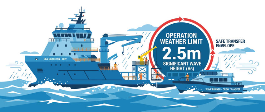 Offshore Vessel Operation Weather Limit 2.5m Significant Wave Height Safe Transfer Envelope