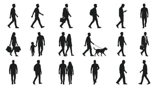 Walking People Silhouette Collection Vector Set for Architecture CAD Plans and Urban Design