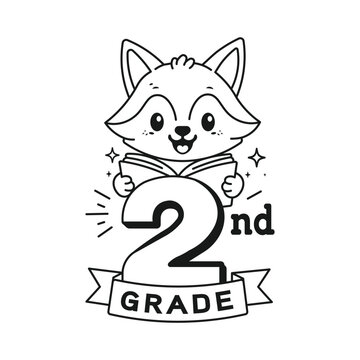 Cute fox reading book second 2nd grade vector illustration