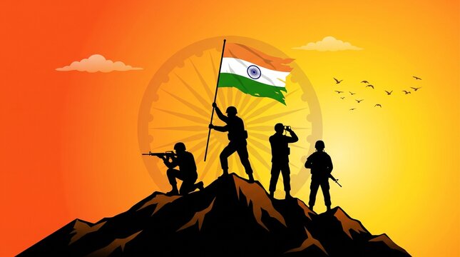 Vector illustration of Indian Army Day, celebrating the victory of the Indian Army on Republic Day Independence Day. Amar Jawan Jyoti. Kargil Victory Day