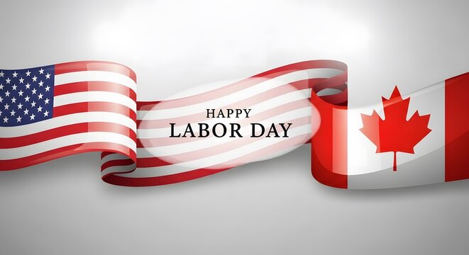 Happy labor day celebration with american and canadian flags
