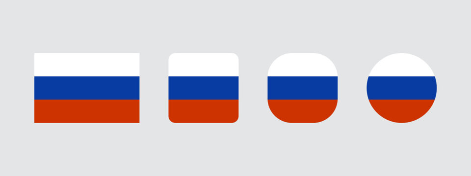 Russia national flag set in original proportion and different shapes styles. Official Russian symbol vector collection