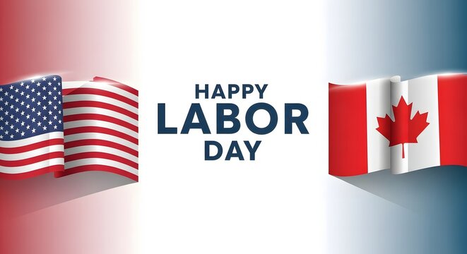 Happy labor day greeting with us and canada flags