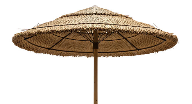 Rattan outdoor umbrella on wooden pole