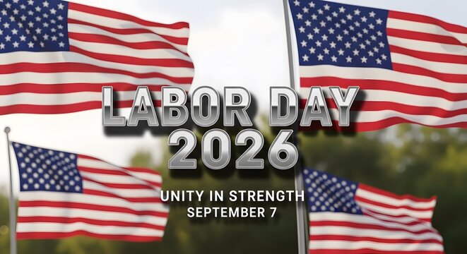 Labor day 2026 unity in strength american flag background