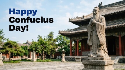 Fototapeta premium Statue of Confucius in traditional Chinese architecture