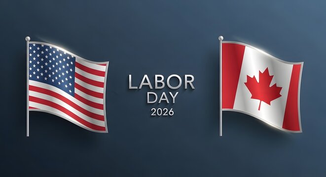 Us and canadian flags with labor day 2026 text patriotic holiday concept