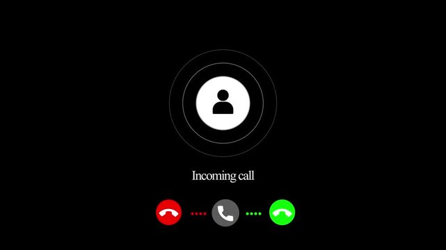 User interface of incoming video or audio call on dark background. Incoming video call with concept of technical communication. Call screen, video, speaker, internet, video calling animation.