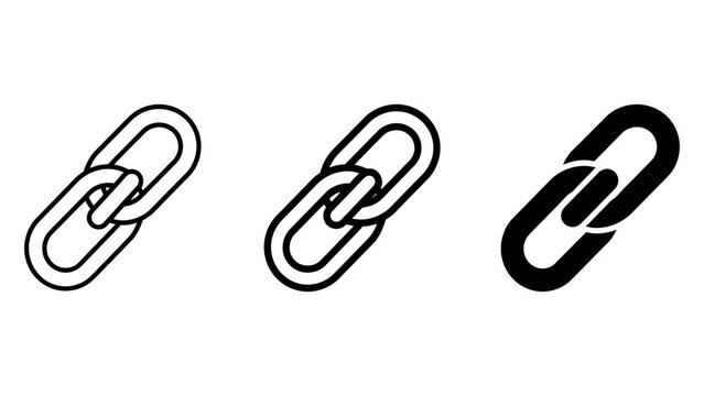 Set of link chain icons in three different stroke weights and styles with connection internet hyperlink minimalist