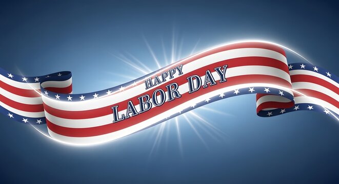 Happy labor day banner with american flag design and starry background
