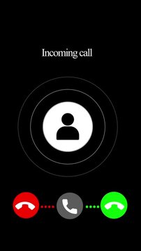 User interface of incoming video or audio call on dark background. Incoming video call with concept of technical communication. Call screen, video, speaker, internet, video calling animation.