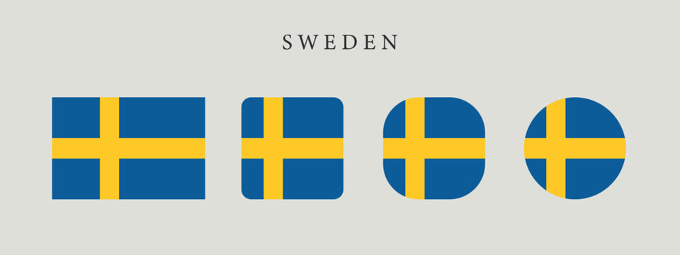 Sweden national flag set in original proportion and different shapes styles. Official Swedish symbol vector collection