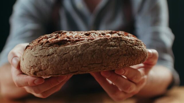 Black rye bread close up, cutting with knife dark brown sliced loaf, borodinsky slavic food, square slices with coriander on white background, baker with tasty healthy fresh bread.