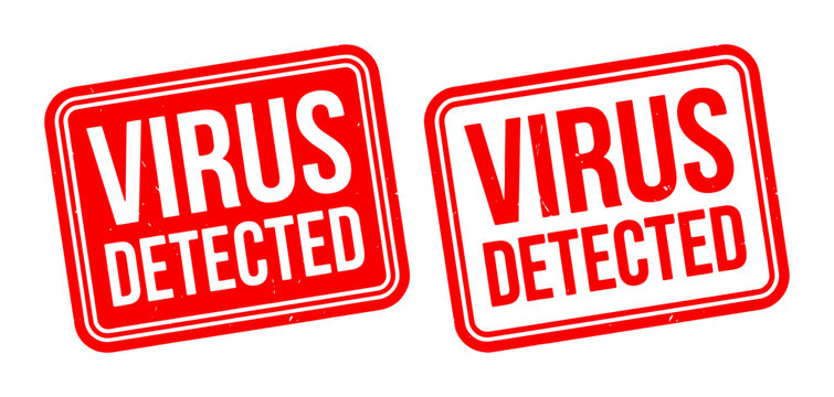 Virus Detected Warning Signs, Red Alert Icons for Cybersecurity and Malware Alerts, Digital Threat Notification Graphics