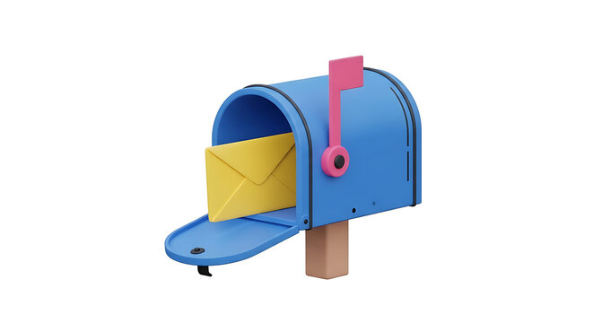 Blue and yellow mailbox icon with red flag