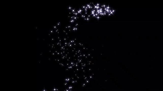 4k Sparkling stars line animation,white cartoon blinking star, flat vector doodle sparkle.pixie dust path, white twinkling particles animation on black screen.