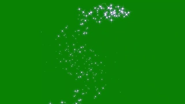 4k Sparkling stars line animation,white cartoon blinking star, flat vector doodle sparkle.pixie dust path, white twinkling particles animation on green screen.