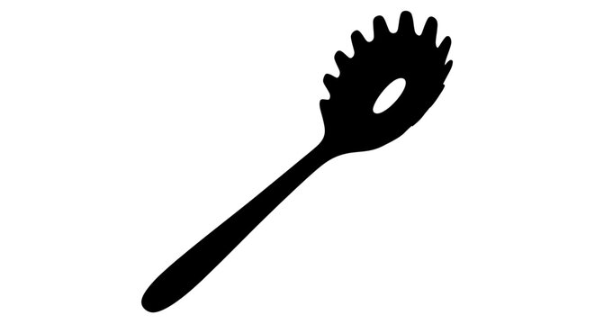 Black silhouette of a spatula on white background with spatula against plain minimalist kitchen utensil cooking graphic element simple with design