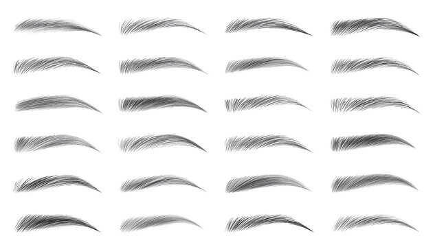 Collection of hand drawn eyebrow shapes isolated on a white background for professional makeup design
