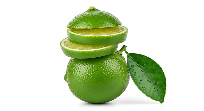 Green citrus fruit stack with leaf illustration