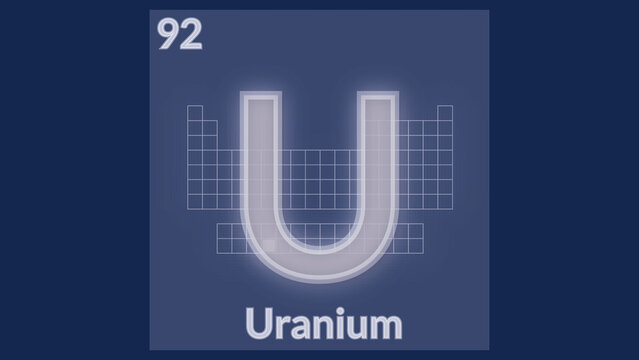 Illustrazione grafica di Tabella periodica degli elementi con evidenza dell'elemento chimico Uranio