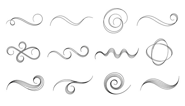 Hand Drawn Doodle Line Art Collection of Abstract Swirls and Loops in Black and White Sketch Style