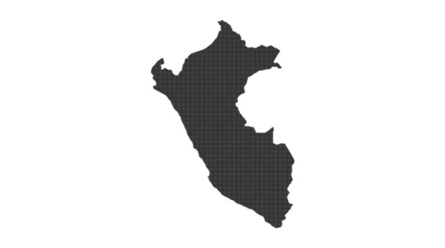 Detailed vector map of Peru isolated on white background, featuring a complex dark geometric pattern texture fill for a modern and creative graphic design presentation.