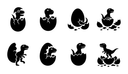 Fototapeta premium Dinosaur Egg Icons, Baby Dinosaurs Hatching, Prehistoric Vector Set, Cute Jurassic Creatures