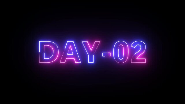Day21 text neon animation on black background . 2 Day To Go glowing neon Animation.