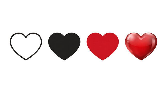 Four distinct heart icons arranged in a row on a clean white background