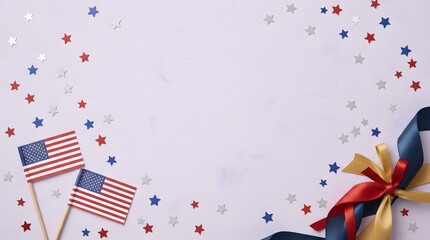 Obraz premium Labor day celebration american flags stars and ribbons on white background for holiday marketing