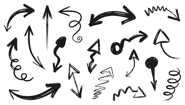 Hand Drawn Arrow Collection Set Isolated on White Background Sketch Style