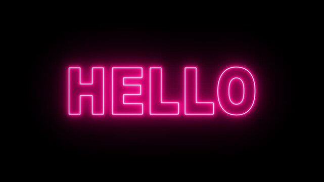 Glowing Pink Neon Hello Lettering for Nightclub Advertising. 4k text motion