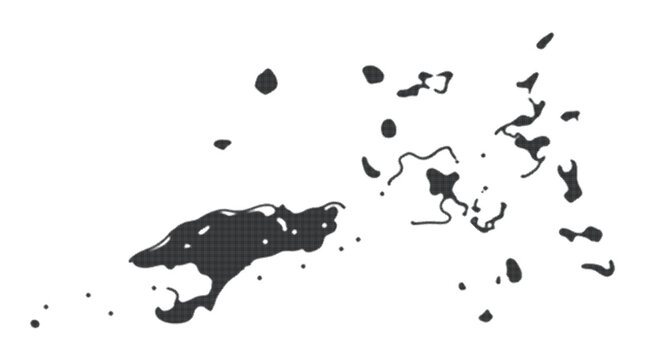 A detailed vector silhouette map of the Solomon Islands featuring a complex dark geometric pattern texture isolated on a clean white background for professional design.