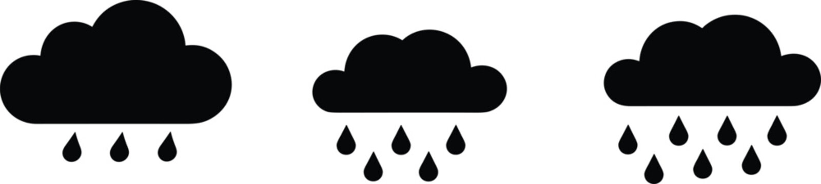 Rain Cloud Silhouette Collection with Weather Forecast and Water Drop Vector Icon Set