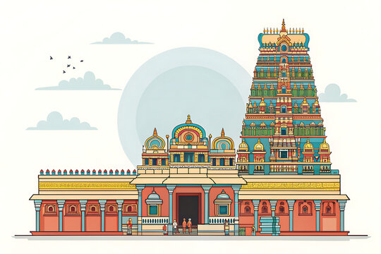 Meenakshi Temple   modern minimal vector style  colorful architecture